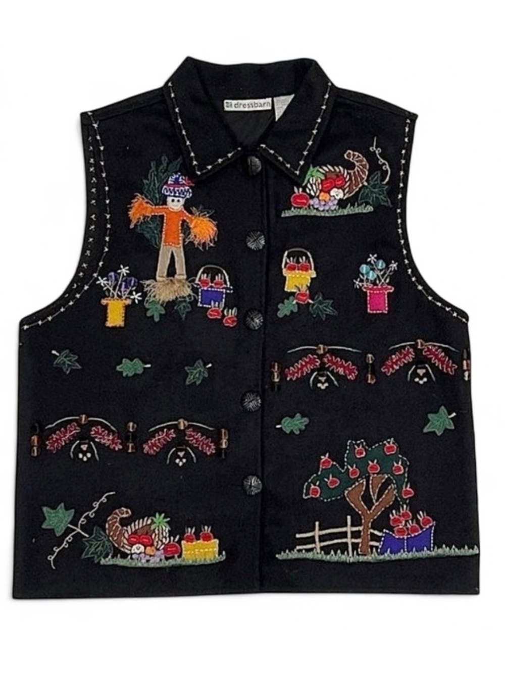 🍁FINAL CALL🍁 Dress Barn Vintage Black Harvest Whimsical Vest Size Large